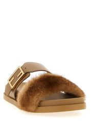 Fendi Brown Leather Slides