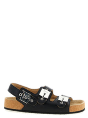 Black Calfskin Flat Sandals
