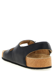 Black Calfskin Flat Sandals
