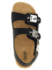 Black Calfskin Flat Sandals