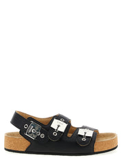 Black Calfskin Flat Sandals
