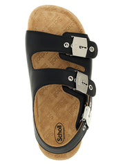 Black Calfskin Flat Sandals