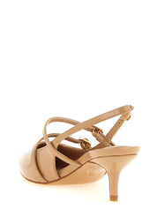 Beige Polyethylene Mid Heel Pumps