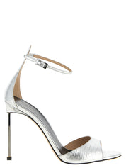 Silver Leather Stiletto Heel Sandals