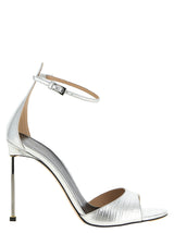 Silver Leather Stiletto Heel Sandals