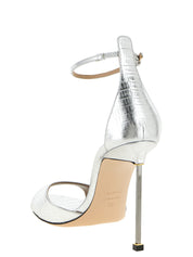 Silver Leather Stiletto Heel Sandals