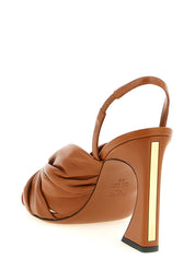 Brown Lamb Leather Stiletto Heel Sandals