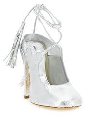 Silver Lamb Leather High Heel Pumps