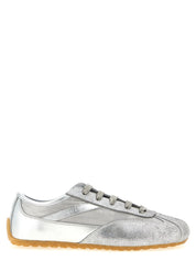 Silver Leather Athletic Sneakers