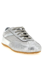 Silver Leather Athletic Sneakers
