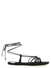 Black Lamb Leather Flat Sandals