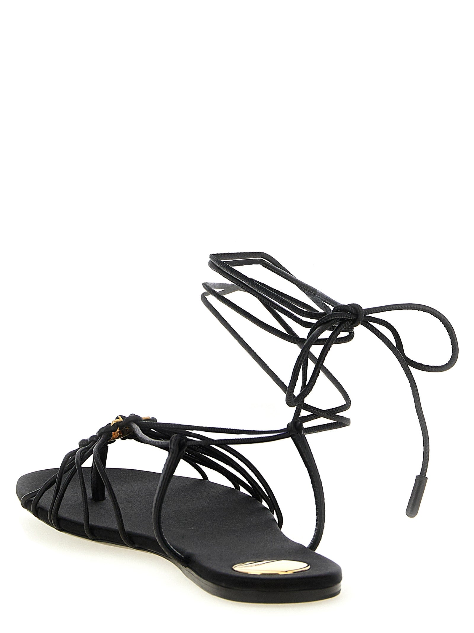 Black Lamb Leather Flat Sandals