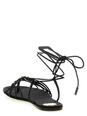 Black Lamb Leather Flat Sandals