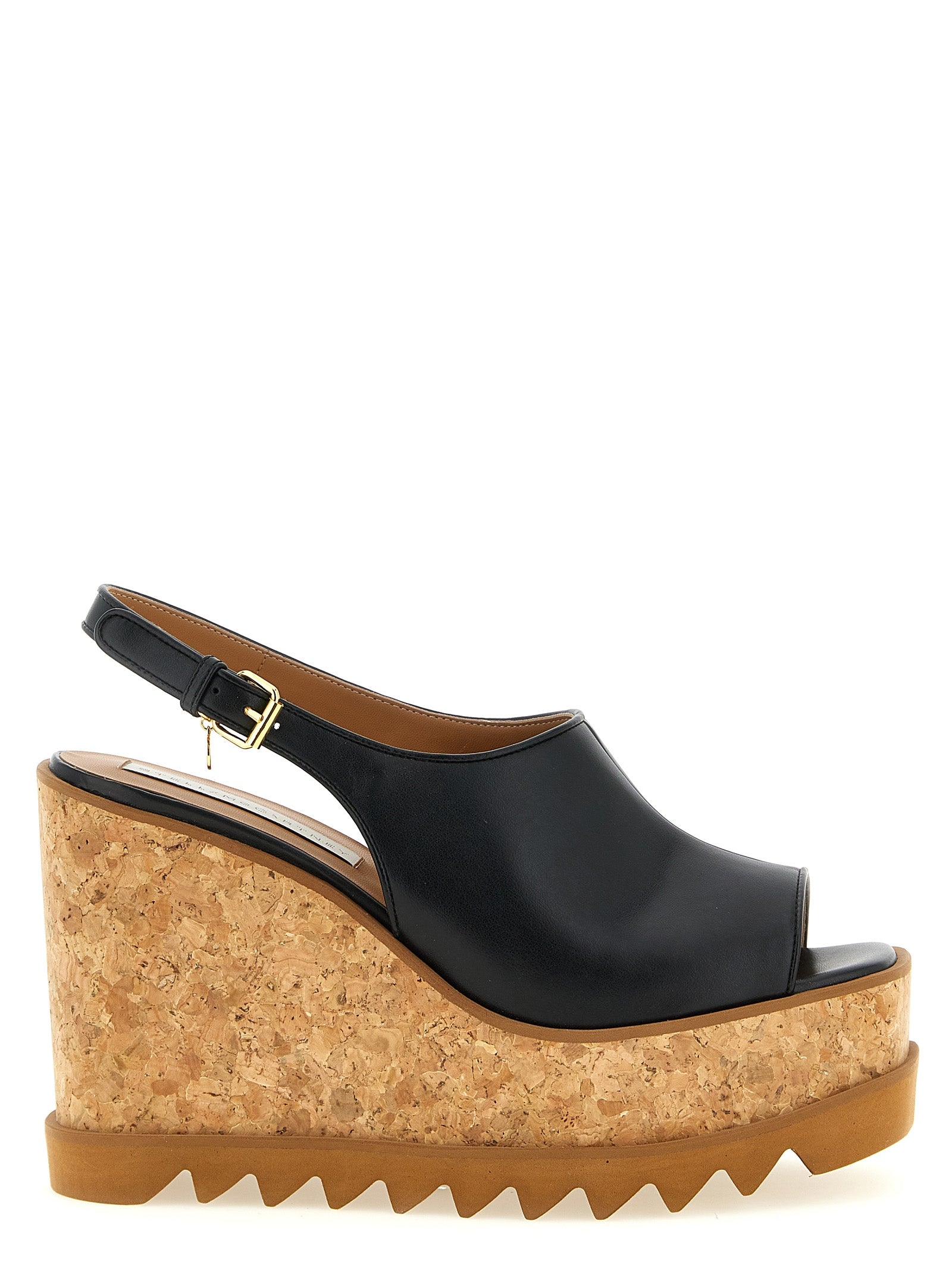 Black Polyurethane Wedge Sandals