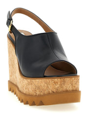 Black Polyurethane Wedge Sandals