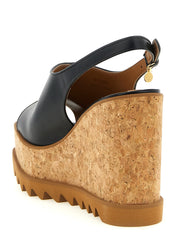 Black Polyurethane Wedge Sandals