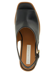 Black Polyurethane Wedge Sandals