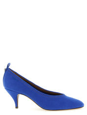 Blue Cotton Mid Heel Pumps