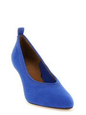 Blue Cotton Mid Heel Pumps
