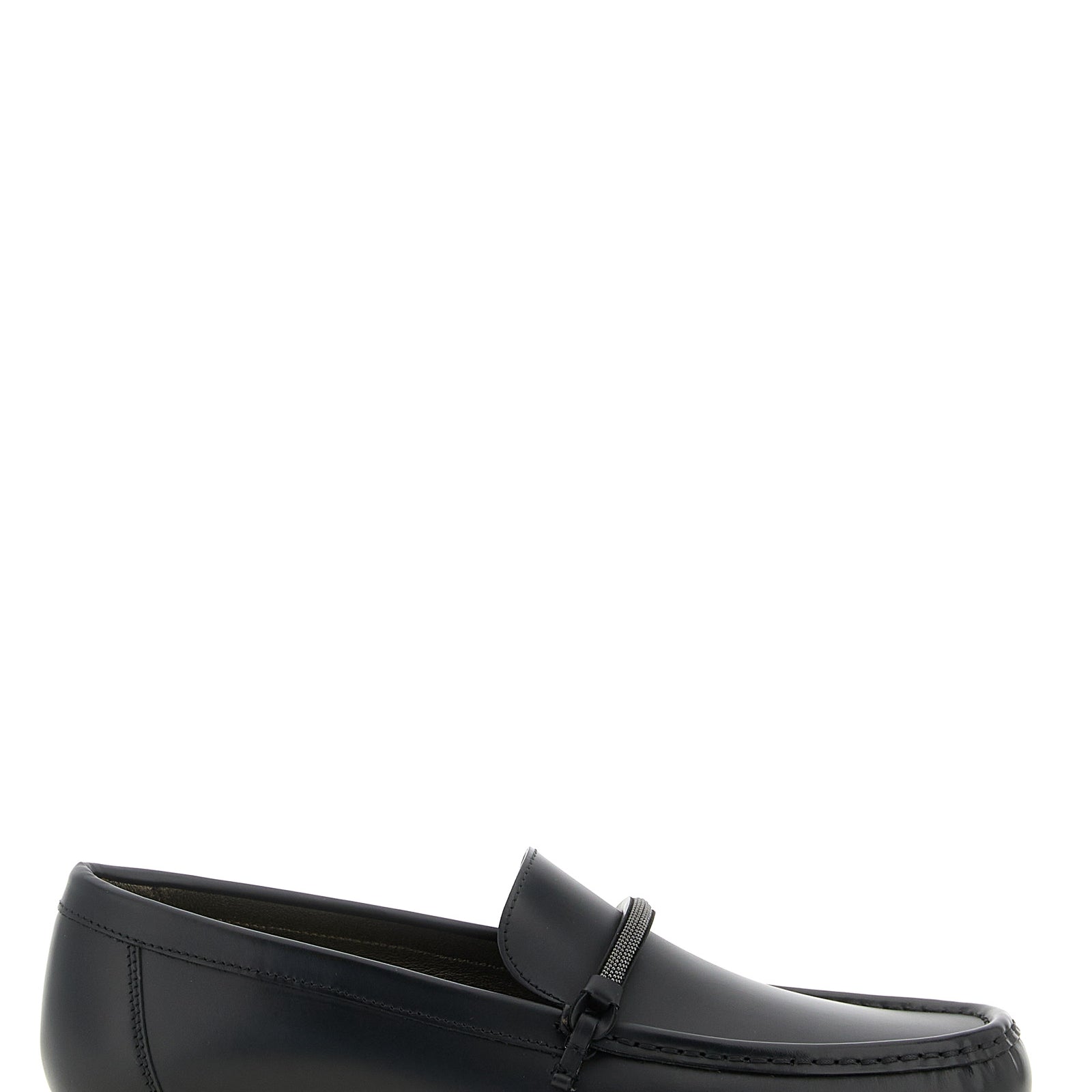 Brunello Cucinelli Black Calfskin Slip-On Loafers Brunello Cucinelli