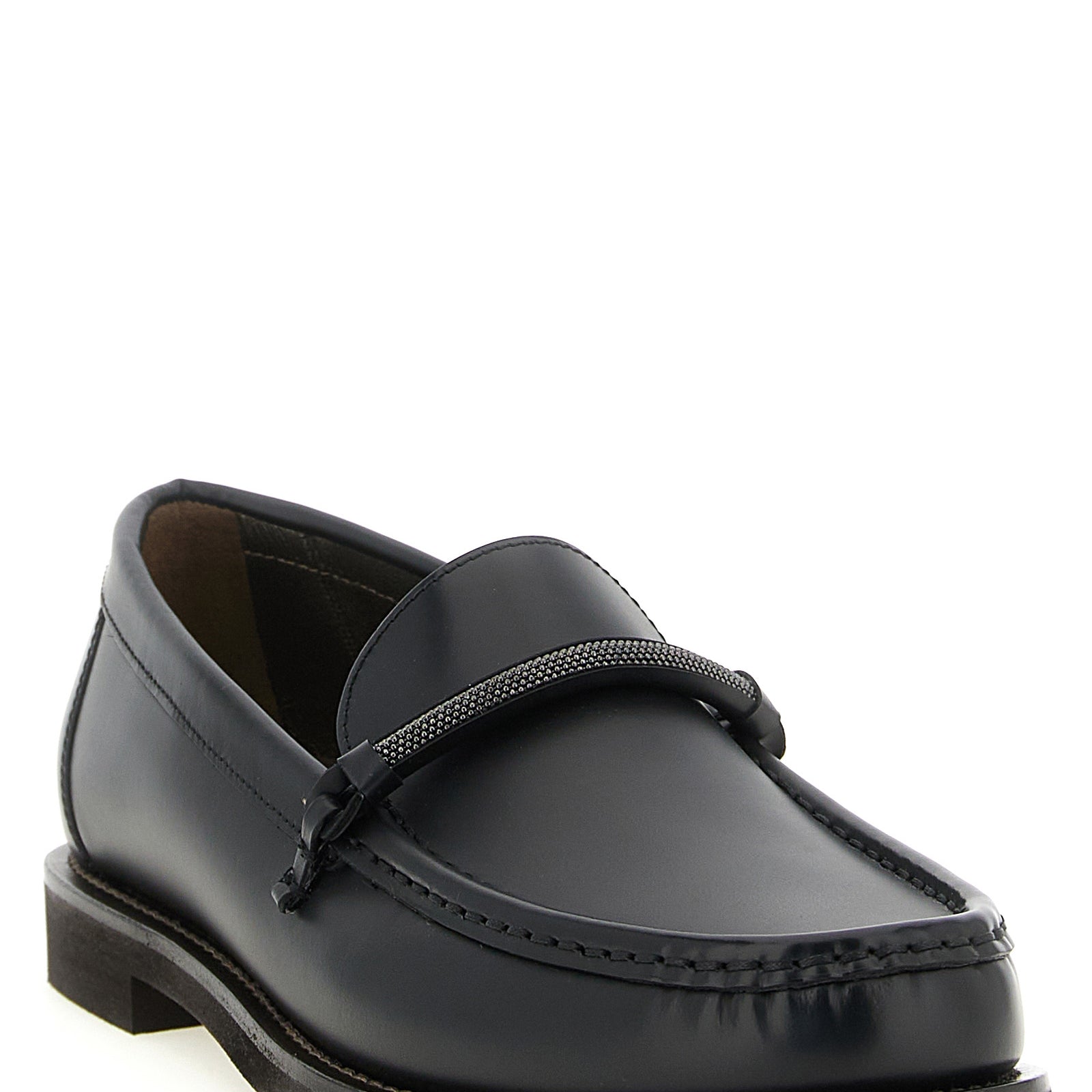 Brunello Cucinelli Black Calfskin Slip-On Loafers Brunello Cucinelli