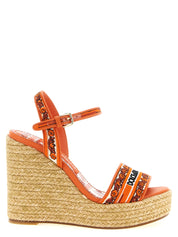 Orange Cotton Wedge Sandals