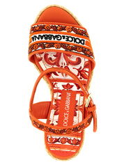 Orange Cotton Wedge Sandals