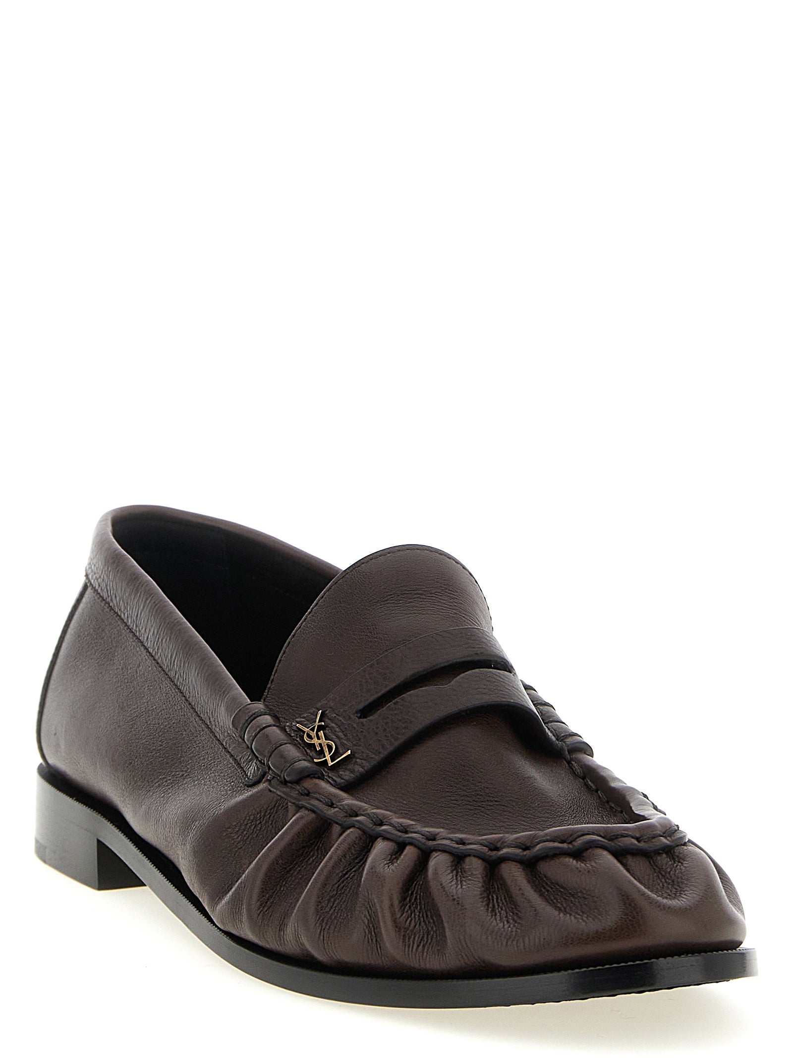 Saint Laurent Brown Calfskin Slip-On Loafers