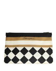 Multicolor Checkered Logo Print Nylon Clutch Borse Bag