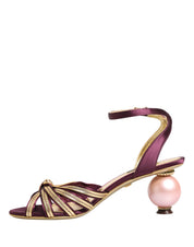 Dolce & Gabbana Purple Gold Keira Pearl Heels Sandals Shoes