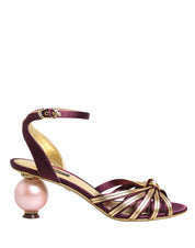 Dolce & Gabbana Purple Gold Keira Pearl Heels Sandals Shoes