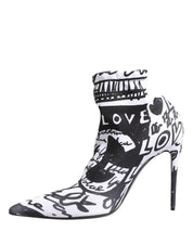 White Graffiti Stretch Ankle Boots Shoes