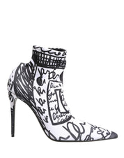 Dolce & Gabbana White Graffiti Stretch Ankle Boots Shoes