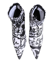 White Graffiti Stretch Ankle Boots Shoes