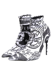 White Graffiti Stretch Ankle Boots Shoes