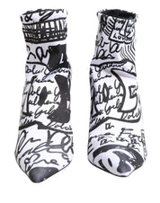 White Graffiti Stretch Ankle Boots Shoes