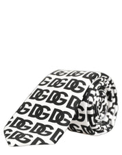White Black Logo Monogram Wide Adjustable Men Necktie Tie