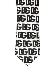 White Black Logo Monogram Wide Adjustable Men Necktie Tie