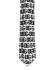 White Black Logo Monogram Wide Adjustable Men Necktie Tie