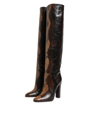 Brown Exotic Leather Knee High Boots Shoes