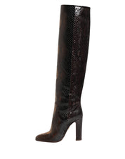 Brown Exotic Leather Knee High Boots Shoes