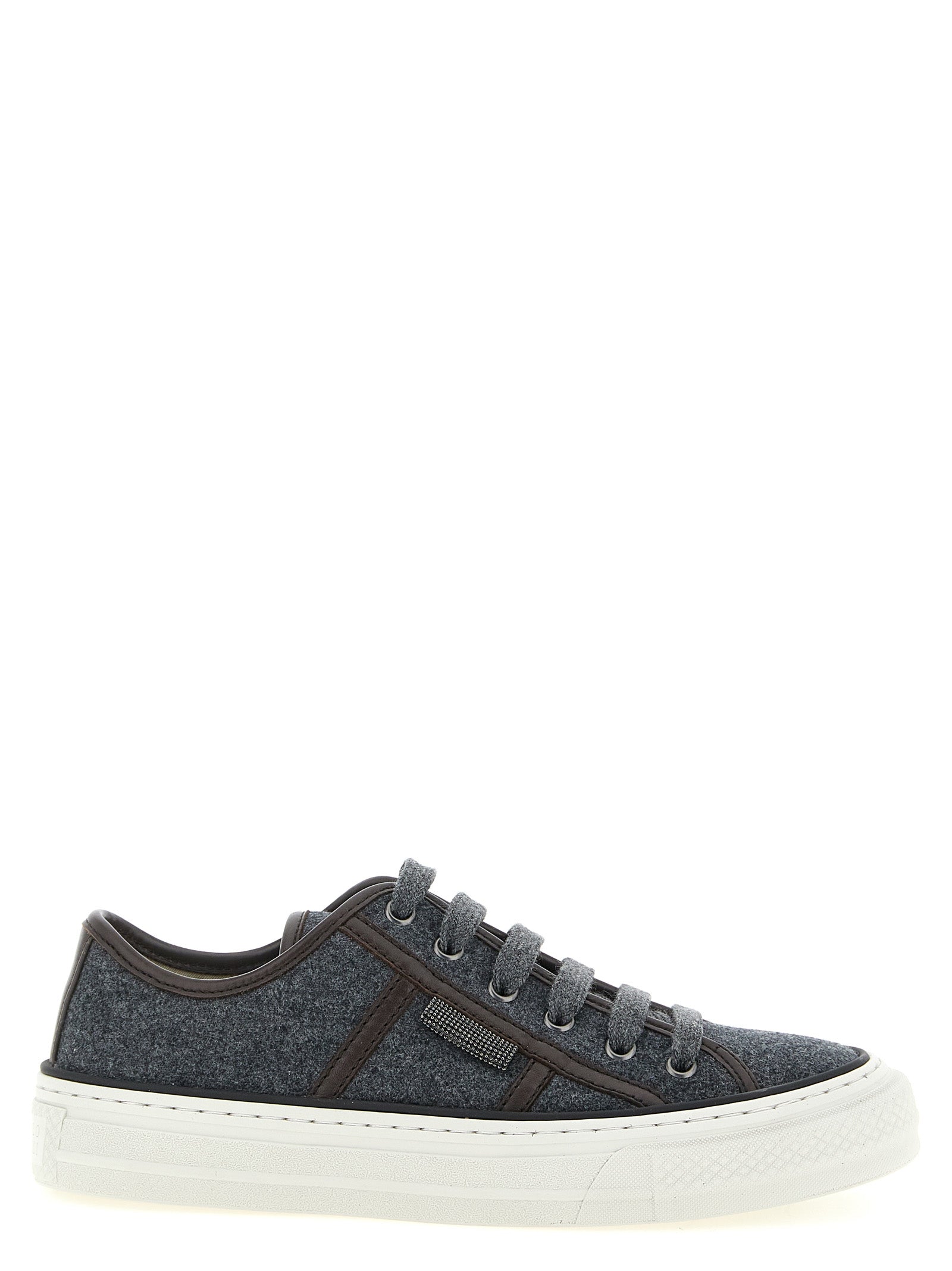 Brunello Cucinelli Gray Virgin Wool Low Top Sneakers Brunello Cucinelli