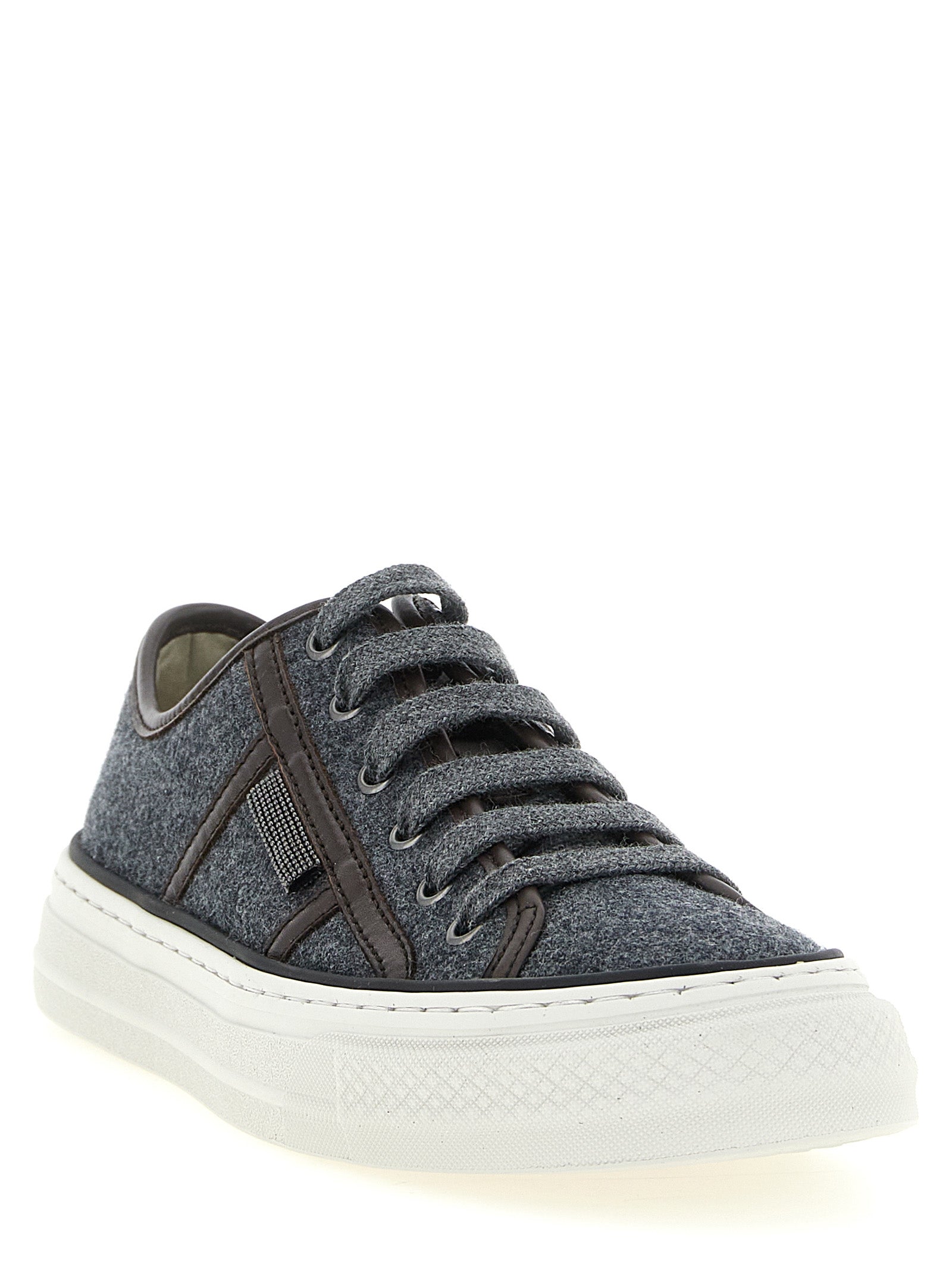 Brunello Cucinelli Gray Virgin Wool Low Top Sneakers Brunello Cucinelli