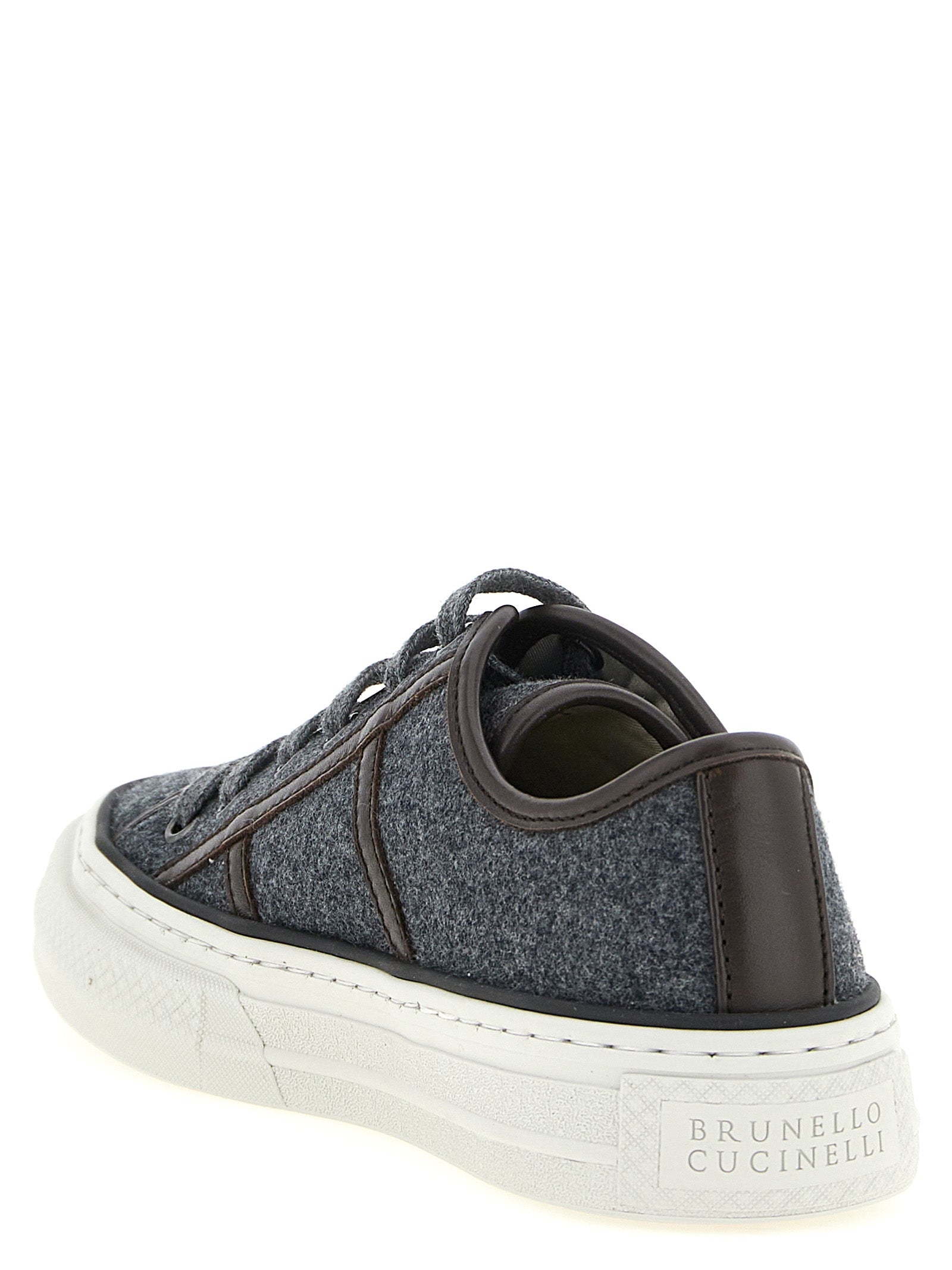 Brunello Cucinelli Gray Virgin Wool Low Top Sneakers Brunello Cucinelli