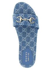 Gucci Blue Cotton Slides