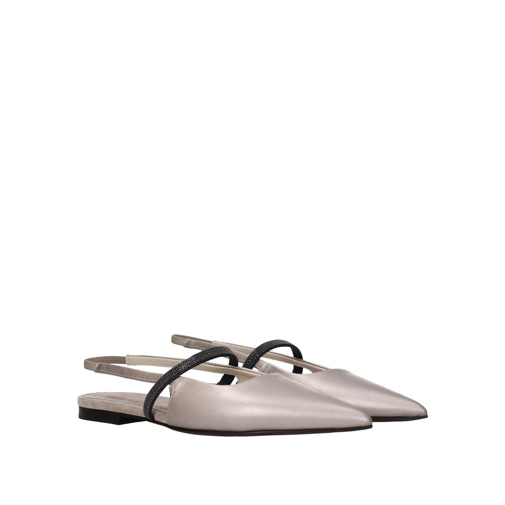 Brunello Cucinelli Beige Leather Mules Brunello Cucinelli