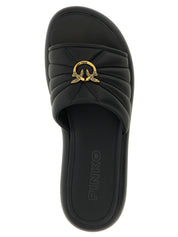 PINKO Black Lambskin Slides
