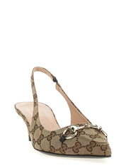 Beige Polyester Mid Heel Pumps