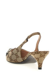 Beige Polyester Mid Heel Pumps