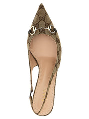 Beige Polyester Mid Heel Pumps